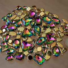 13: Gold claw settings shapes mix rainbow color glass crystal 100